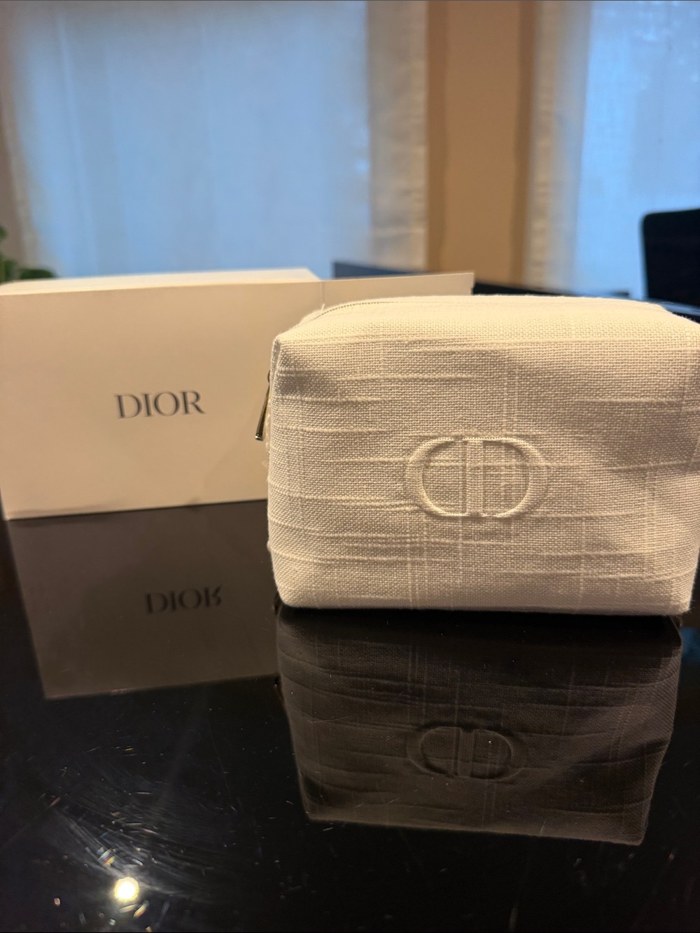 Dior Cream Textured Canvas Toiletry Pouch with CD Emboss
